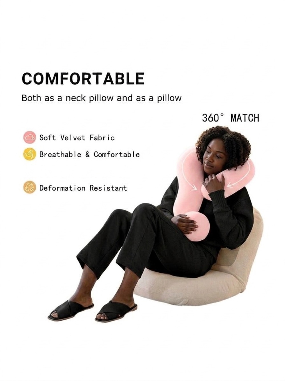 Plush Velvet U-Shaped Neck Pillow - Pink